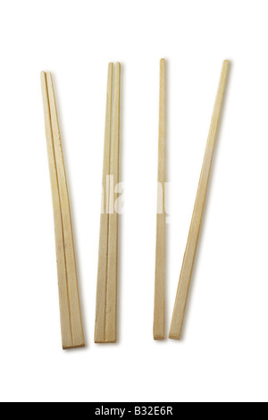 Chinese disposable bamboo chopsticks on white Stock Photo