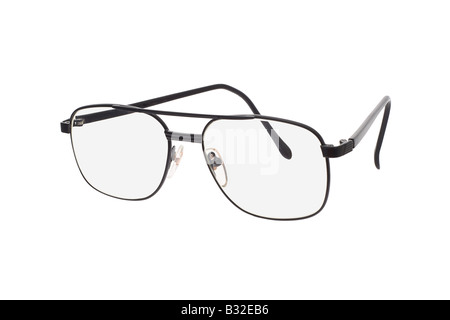 Black metal frame old fashion spectacles on white background Stock Photo