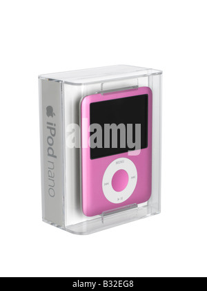 Pink iPod Nano in packaging cut out on white background Stock Photo
