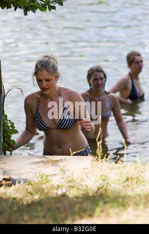 People in the lake at the Secret Swim, The Big Chill Festival 2008, Eastnor, Herefordshire Stock Photo