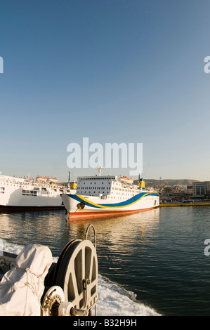 boats cruise ships ferries tankers in harbor piraeus athens greece Stock Photo