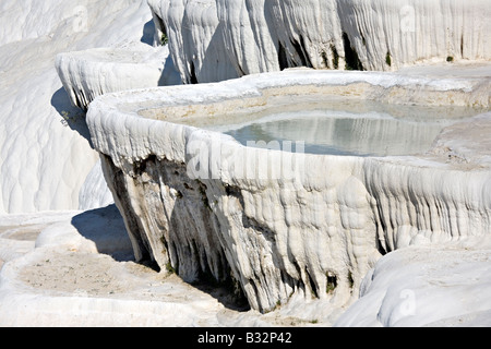 The calcite terraces and sulphur water pools at Pamukalle Turkey Stock Photo