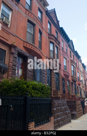 Brownstones off of St Nicholas Avenue in the Harlem neighborhood of New York Stock Photo