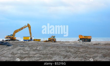 dike construction for amplifying the coast Stock Photo