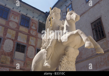 Castle Forchtenstein inner court with rider statue Stock Photo