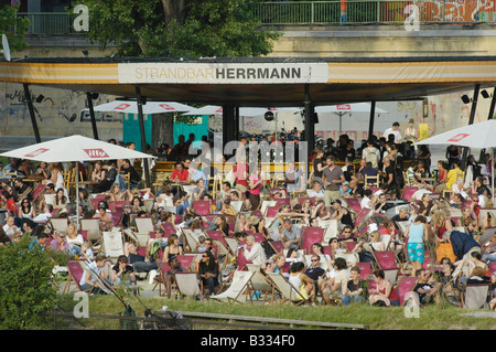 beach bar 'Hermann' at the Danube channel Stock Photo