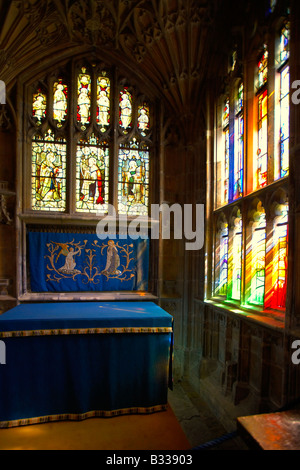 Stained Glass Window in Gloucester Cathedral, Gloucester, England, UK Stock Photo