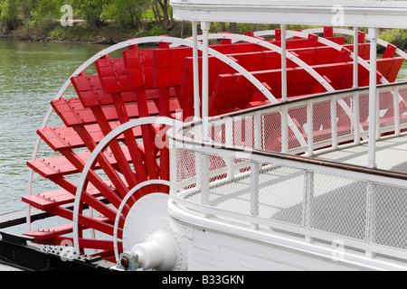 Close up of red paddlewheel of riverboat in Sacramento California USA Stock Photo