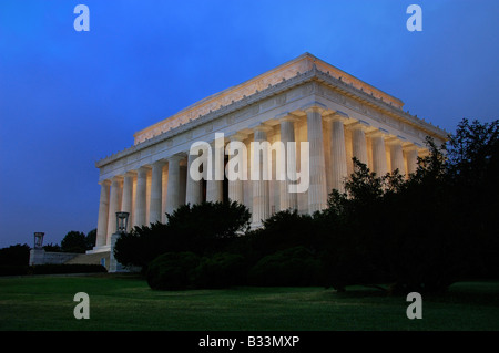 Washington D.C.'s Lincoln Memorial, located on the National Mall, sits in solitude before the morning rush of tourists. Stock Photo