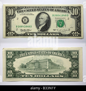 10 Dollar Bank note Dollars from United States of America Stock Photo