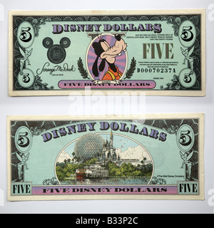 Disney dollars from Disney Land in United States of America Stock Photo