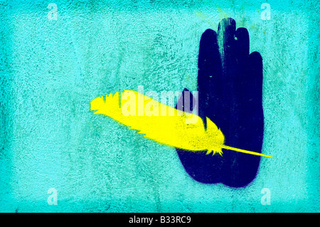 hand feather graffiti art northern quarter manchester uk england stencil Stock Photo