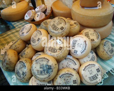 Dutch goat cheese for sale at market stall Delft Netherlands Stock Photo