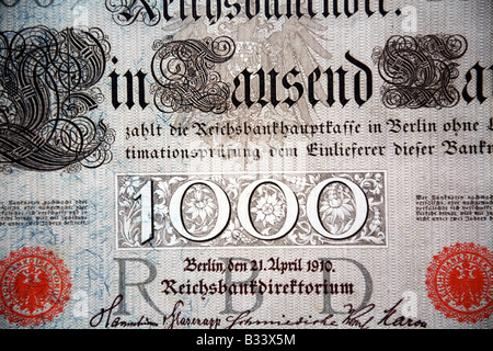 Close up of a traditional German banknote with alexandra illustration Stock Photo