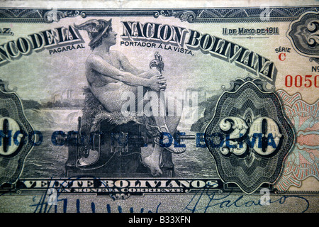 Bank notes  from Bolivia, 20 Bolivian Pesos Stock Photo