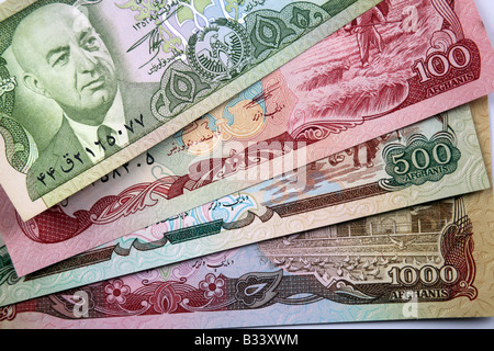 Bank notes from Afghanistan Pashto/Persian Stock Photo