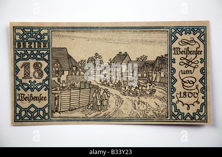 1921 BERLIN NOTGELD German Banknote. 18) Weissensee - Village of the same name in 1800. Stock Photo