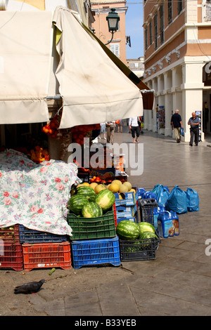 GREENGROCER'S SHOP IN CORFU OLD TOWN. CORFU GREEK IONIAN ISLAND. Stock Photo