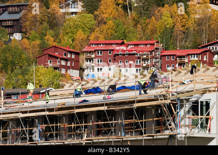 construction worker on a roof Stock Photo