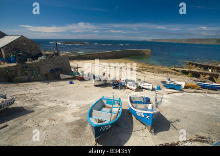 Sennen Cove harbour harbor in summer sunshine sea of Atlantic Ocean Cornwall West Country England UK United Kingdom GB Stock Photo