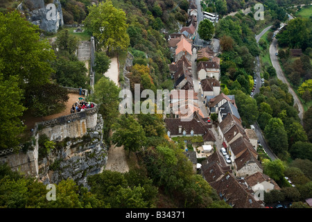 Looking down on the narrow streets of Rocamadour, in the Dordogne region of France, EU Stock Photo
