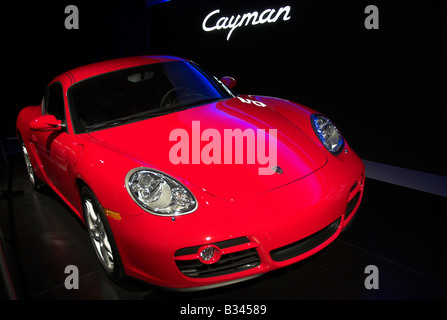 A bright red Porsche Cayman at the 2006 LA Auto Show. Stock Photo