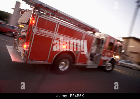 Fire engine on street (blur) Stock Photo