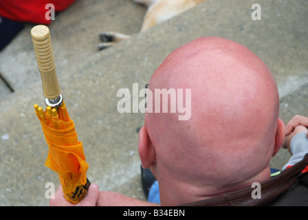 bald male spectator seen from above Stock Photo