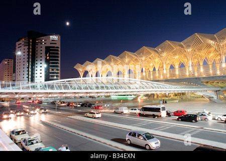 Oriente Station and Hotel Tivoli, Lisbon, Portugal Stock Photo