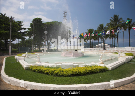 The fountain in Flag Square in Santos, Sao Paulo State in Brazil. Stock Photo