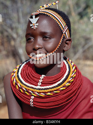 Kenya, Samburu district, Kirimun. A pretty Samburu girl in traditional attire. Stock Photo