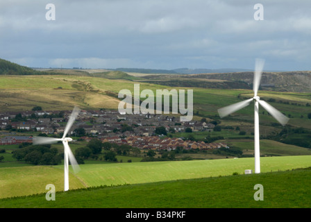 Two wind turbines at the Gilfach Goch Wind Farm near Bridgend and ...