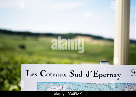 vineyards and tourist information sign at chavot champagne ardenne france Stock Photo