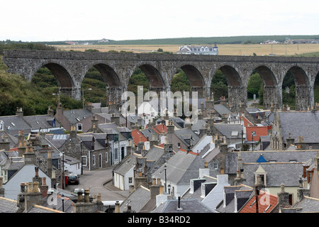 Former fishing village of Cullen showing viaduct on the north coast in Aberdeenshire, Scotland, UK Stock Photo