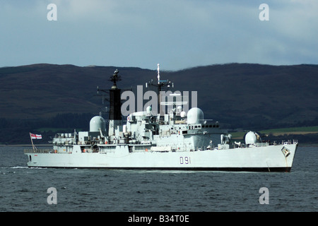 The type 42 destroyer HMS Nottingham off the Isle of Arran on the West Coast of Scotland Stock Photo