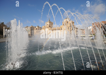 Fountains in the Plaza Zorrilla with the Academia del Arma de Caballería Academy of Armed Cavalry Valladolid Spain