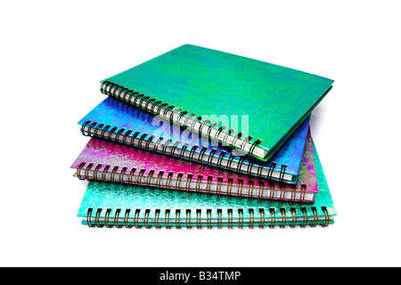 Spiral bound notebooks, white background Stock Photo