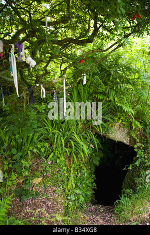 Ancient stone age celtic holy well with clouties near Sancreed West Penwith Cornwall England United Kingdom UK Great Britain GB Stock Photo