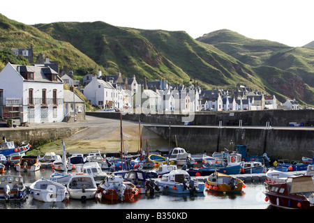 Former fishing village and harbour of Gardenstown on the north coast in Aberdeenshire, Scotland, UK Stock Photo