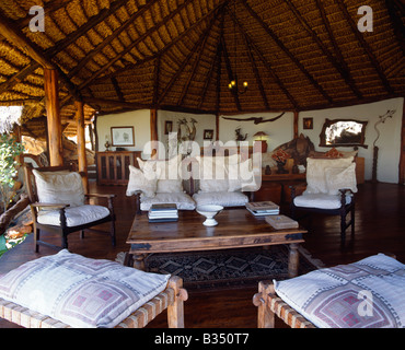 Kenya, Meru National Park. Open fronted main sitting room at Elsa's Kopje. Stock Photo