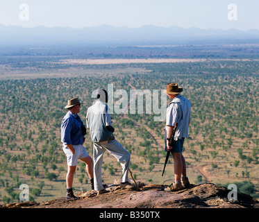 Kenya, Meru National Park. Looking out across Meru towards the Nyambeni Hills from the top of Elsa's Kopje. Stock Photo