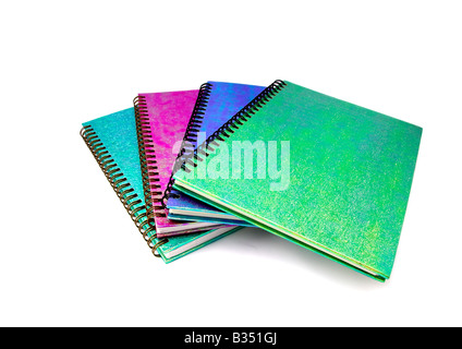 Spiral bound notebooks, white background Stock Photo