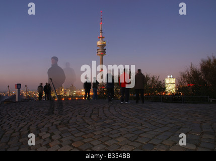 Europa, Germany, Bavaria, Munich, Olympic Tower, Olympiaturm, Olympiapark, Park, at night Stock Photo