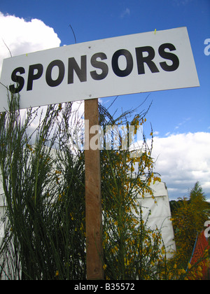 Sponsor sign at outdoor event Stock Photo