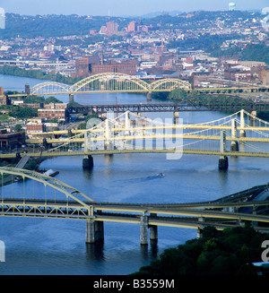 Bridges along the Allegheny River by the Golden Triangle, Pittsburgh, Pennsylvania, USA Stock Photo