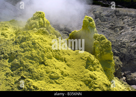 Crater fumarole on volcano Mendeleev, Kunashir island, Kurils islands, Far East of Russia Stock Photo