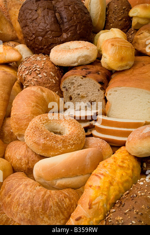 This is a close up of various types of bread Stock Photo