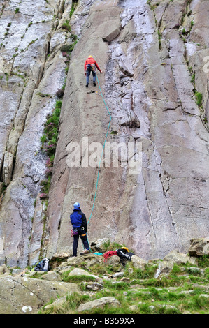 Climbers on the Idwal Slabs Cwm Idwal Snowdonia National Park Wales Cymru UK Stock Photo