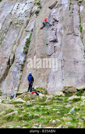 Climbers on the Idwal Slabs Cwm Idwal Snowdonia National Park Wales Cymru Stock Photo