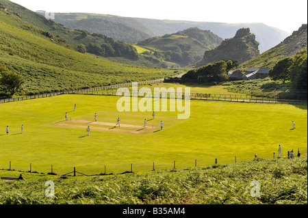 one of the UK's most scenic cricket grounds in the valley of Rocks in Lynton , Devon Stock Photo